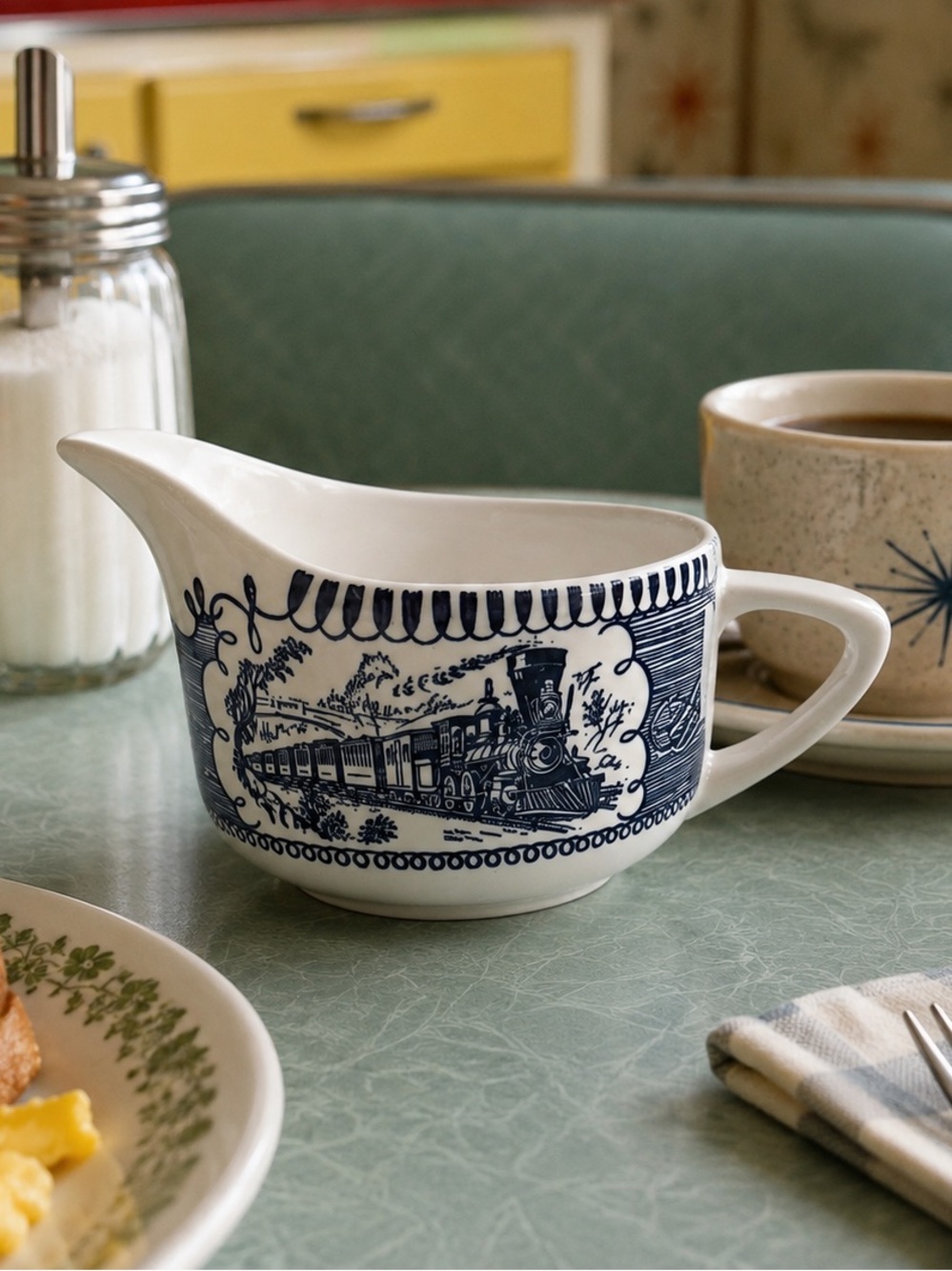 Vintage Royal China Currier & Ives Blue Train Creamer | USA Transferware